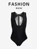 Traje de baño de una pieza de nuevo estilo transfronterizo para mujer, Malla, Sexy, Estilo Europeo y Americano, Amazon Rusia, Traje de baño de nailon negro, Corte ajustado