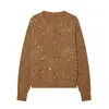 Comercio Exterior al por Mayor Nueva Moda Primavera 2026 Cardigan de Punto con Lentejuelas de Manga Larga Versátil Holgado Estilo Europeo y Americano para Mujer
