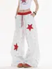 Calça Casual com Estampa de Estrela Retro Americana para Mulheres, Novo Estilo Outono e Verão 2025, Caimento Solto, Emagrecedor, Versátil, Calça de Perna Larga Leve