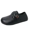 Sapatos Mary Jane Femininos Redondos, Simples, Preguiçosos e Confortáveis, Sapatos de Couro Single Shallow-Mouthed Retrô, Saltos Grossos, Slip-On Versáteis