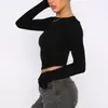 Comercio exterior, transfronterizo, Amazon, ropa de mujer europea y americana, corta, ajustada, cuello redondo, manga larga, top interior de moda, directo de fábrica