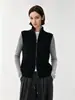 Colete de malha com zíper duplo e gola alta estilo "old money" francês para mulheres, peça de outer wear casual para camadas de outono