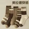 Calcetines de otoño e invierno para mujer hasta la pantorrilla, calcetines de moda, calcetines holgados, calcetines largos a rayas estilo Ins, calcetines de color café