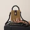 Bolsa de Palha Tecida Imitação de Grama Estilo Coreano Bolsa de Mão com Contas Bolsa de Ombro Transversal Tecida Bolsa de Praia Personalizada Bolsa para Celular
