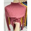 Suéter de punto con cuello semi-alto OEM para mujer, modelo otoño e invierno 2026, color albaricoque, top de manga larga, camiseta básica ajustada