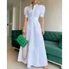 Vestido de Mujer Estilo Europeo y Americano Rayado con Mangas Abullonadas