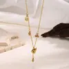 Colar de Contas em Forma de Cabaça Estilo Palácio de Luxo Leve, Design de Corrente para Clavícula em Aço Titânio Personalizado que Não Desbota, Colar de Bênção Dupla