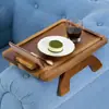 Bandeja de Sofá de Madera Estante de Almacenamiento Plegable para Reposabrazos Hogar Lateral Teléfono Móvil Bandeja para Té de la Tarde Postre Fabricante Venta al por Mayor