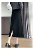 Saia de Lã com Acetato Cinza para Mulheres, Outono e Inverno, Forrada com Fleece, Cintura Alta, de Lã, Ajustada ao Quadril, Fenda nas Costas, Comprimento Médio, Saia Reta Linha A
