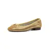 Sapatos femininos estilo sapatilha de bico redondo em pele de carneiro com padrão único de lagarto e laço, sapatos de salto baixo rasos estilo francês, novas sapatilhas de salto baixo