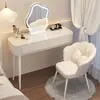 Penteadeira branca simples para quarto, tocador moderno minimalista para apartamento pequeno, mesa de maquiagem calmante estilo wabi-sabi creme de luxo leve