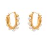 Pendientes para Mujer de Acero Inoxidable con Incrustaciones de Perla en Forma de U, Best-Seller Transfronterizo, Pendientes y Aretes con Galvanoplastia al Vacío en Horno, No se Desvanecen