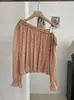 KEKEZOON Blusa de Manga de Campana con Lunares para Mujer Otoño Lazo de Mariposa Escote Asimétrico Hombros Descubiertos Top Holgado 8742