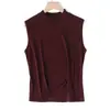 Camiseta sin mangas de cuello alto a media altura de Tencel y lana, estilo de fila simple, top drapeado amigable con la piel, elegancia francesa minimalista