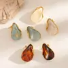Pendientes de Resina con Forma de Gota de Lujo Ligero para Mujer, Pendientes Geométricos Irregulares de Acero Inoxidable de Ámbar a la Moda que No se Desvanecen