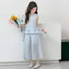 Conjunto de Top sin Mangas con Volantes y Pantalones de Pierna Ancha para Niña, Elegante y a la Moda con Bordado Floral 3D, Conjunto de Dos Piezas con Pantalones Cropped