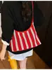 Bolsa Tote Listrada Tecida de Grande Capacidade de Alta Qualidade Transfronteiriça para Mulheres, Bolsa de Ombro Versátil da Moda Tendência Casual