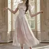 Lacema Jardín Floral Estilo Francés Romántico Hada Vestido de Malla Hueso de Pez Rosa Encaje Vestido Verano