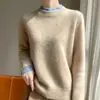 Novo suéter de malha casual com blocos de cor, gola redonda, espessado, falso duas peças, 100% lã, modelagem solta para outono e inverno, para mulheres