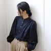 Camisa Elegante de Cuello Alto para Mujer Lehu de Gama Alta Otoño 2024 Nuevo Top con Mangas Abullonadas Corte Holgado Adelgazante 6209