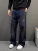 Jeans de Marca de Moda Retro Americano con Degradado de Galaxia Cielo Estrellado y Pedrería para Hombre, Nuevo Estilo Otoño y Primavera, Pantalones Anchos Rectos Sueltos