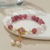 Nuevo Pulsera de Perlas de Agua Dulce Estilo Chino Mejoradora de Fortuna Cristal de Fresa Natural Incrustado Jade Pulsera para Mejor Amiga Joyería al por Mayor