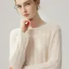 Suéter de punto para mujer, mezcla de seda y cachemira, cuello redondo, tejido grueso de siete puntos, manga larga, con diseño trenzado, adecuado para usar en capas, nuevo estilo otoño e invierno