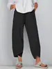 Novos Pantalões Populares de Algodão e Linho de Venda Quente em Site Independente, Casuais e Largos, com Cintura Elástica, Calças Nove Pontos para Mulheres