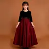 Vestido de Coro para Niña Vestido de Princesa Manga Larga Bloques de Color Negro y Rojo Cintura Ceñida Falda Tutú Acampanada Atuendo para Presentación de Piano