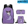Impresión 3D Perímetro Sanrio Kuromi Kuromi Dibujos Animados Mochila Escolar Mochila Bolso de Hombro Estuche para Lápices Mochila Set de Tres Piezas