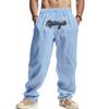 Pantalones Deportivos Casuales de Lino para Hombre de Estilo Americano Transfronterizo, Holgados de Pierna Ancha, Hip-hop, Moda Urbana, Lavados, Bordados, para Jogging