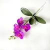 Orquídea Phalaenopsis artificial de 4 flores y 3 hojas con tallo, material de flor de pared decorativa de fondo hecho a mano para decoración de bodas y hoteles, flor artificial individual