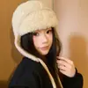 Chapéu Lei Feng Quente e à Prova de Frio para Mulheres, Chapéu Espesso com Forro de Lã para Outono e Inverno, Proteção para Orelhas, Chapéu de Lã Tricotado, Balaclava