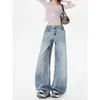 Jeans azul retro estilo americano, solto, perna larga para mulheres, nova coleção de outono 2026, calça slim e versátil, corte reto em A