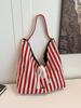 Bolso de Lona de Gran Capacidad para Viajeros para Mujer 2025 Nueva Moda Bolso Tote a Rayas Simple Versátil Bolso Grande Bolso de Hombro