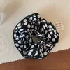 Scrunchie Preto e Branco com Bolinhas Estilo Clássico Simples Nova Versão Coreana Elástico de Cabelo de Quatro Camadas Coque Moda Corda de Cabelo