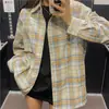 Camisa de cuadros de manga larga, chaqueta retro americana de corte holgado, top elegante de principios de otoño para personas menudas