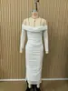 Vestido de Manga Larga Irregular Plisado Ajustado Color Sólido Hombros Descubiertos para Mujer, Nuevo de Comercio Exterior Otoño 2026, Estilo Europeo y Americano