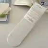 Meias Brancas de Seda com Toque Fresco para Mulheres, Meias Finas para o Verão no Meio da Panturrilha, Meias Largas Respiráveis em Malha Estilo Ballet para o Verão