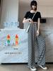 Pantalones de Mujer Nuevos de Verano Transpirables Frescos Hilo de Seda Helada Estampados Pantalones de Pierna Ancha para Mujer Cuadros Casuales Pantalones Rectos