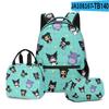 Mochila Escolar para Estudante Kuromi Sanrio Impressa Novo Produto 3D, Lancheira, Estojo, Conjunto de Três Peças
