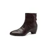 Botines cortos de moda estilo británico de 5 cm, nuevo modelo otoño e invierno 2026, puntera redonda, tacón grueso, cierre de cremallera en la parte trasera y botines para mujer