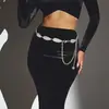 Corrente de Cintura de Metal Prateado Retrô Boêmia Feminina Design de Nicho Cinto Versátil Corrente de Folhas Camadas