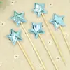 Qing Cang Redes Sociales Tarjeta de Enchufe para Pastel de Cumpleaños Enchufe PU Reflectante Mate Amor Estrella de Cinco Puntas Enchufe para Mesa de Postres