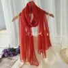 Bufanda Pequeña Larga Estilo Coreano de Verano para Mujer Bufanda de Seda de Color Sólido Delgada Protector Solar de Seda Chifón para Bailar Bufanda Qiaoqi Roja