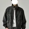 Chaqueta de Cuero Estilo Tie-Dye Desgastado Retro Americano Suelta para Hombre Primavera Otoño Marca de Moda Oversize Solapa Chaqueta de Motociclista