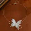 Nz3386 Collar de Mariposa Dulce y Súper Hada Elegante con Perlas y Cinta Cadena de Clavícula de Moda Elegante Diseño de Nicho Accesorios