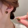 Pendientes geométricos redondos de ojo de tigre artificial con aguja de plata, estilo retro antiguo, elegantes y de alta gama.