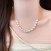 Collar de Perlas de Vidrio Retro Barroco Francés Diseño Irregular de Nicho Sentido del Diseño Accesorios de Cadena Simple para Clavícula Europeos y Americanos