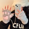 Guantes de medio dedo con forro polar para estudiantes, mujeres, de invierno, gruesos, cálidos, resistentes al frío, con forma de oso de peluche